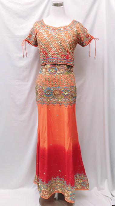 インドサラサの店 / インド ランガー(レヘンガ)ドレス☆３点セット オレンジ×レッドグラデーション